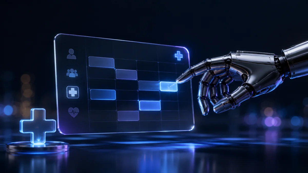 AI-powered medical clinic dashboard with holographic scheduling and patient management
