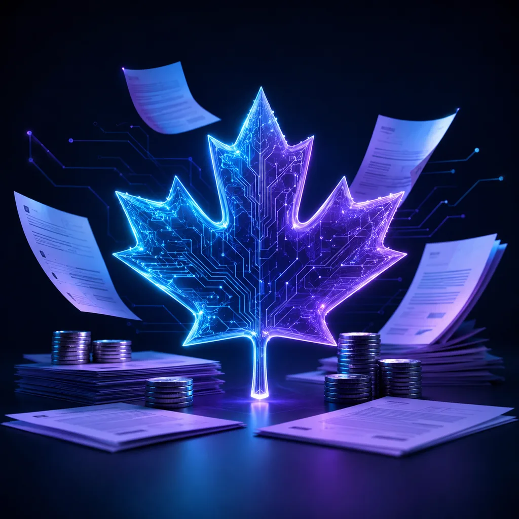 Canadian AI automation funding and grant documents with a maple leaf