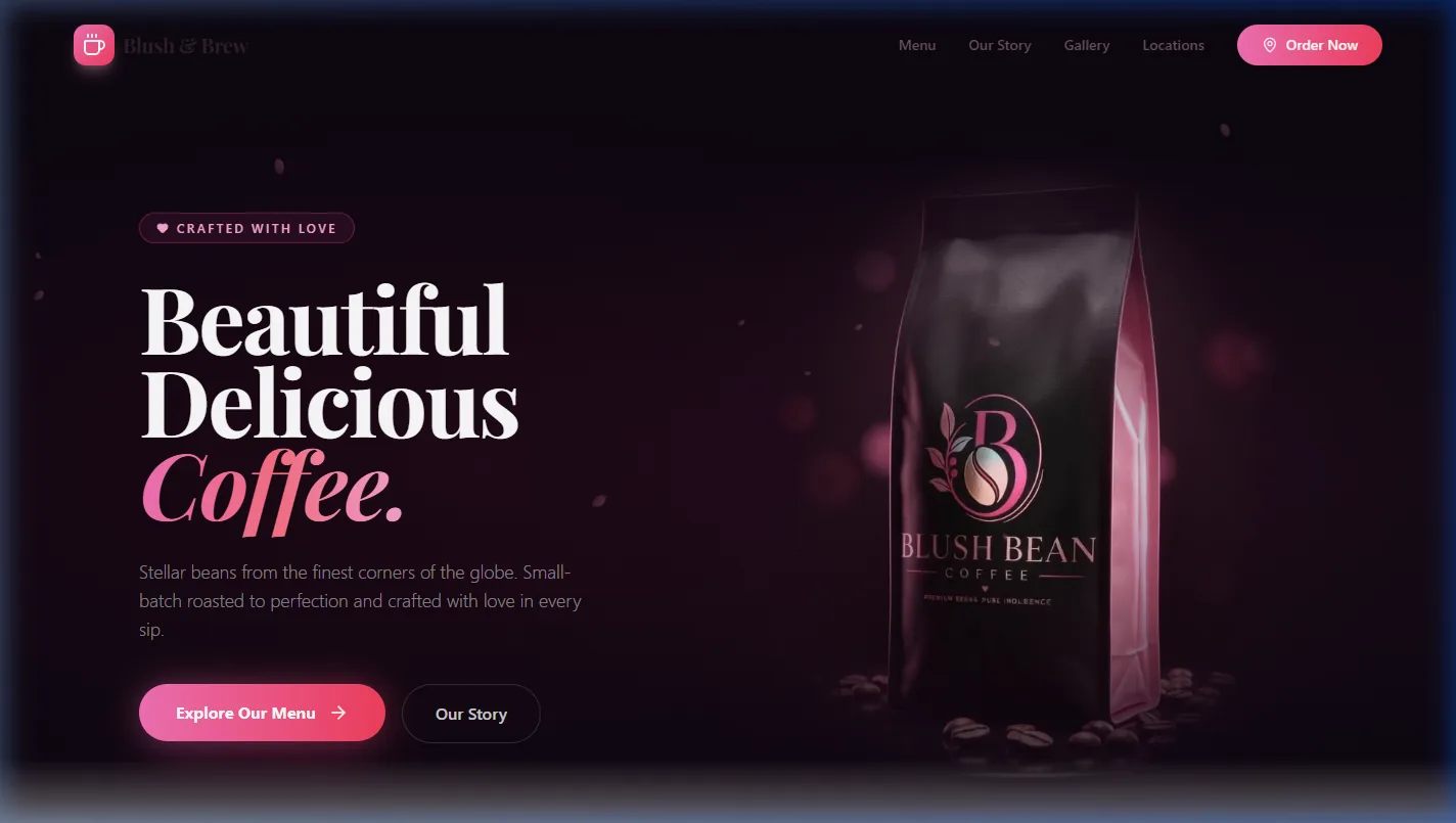 BlushBrew café brand and website built by Avelle