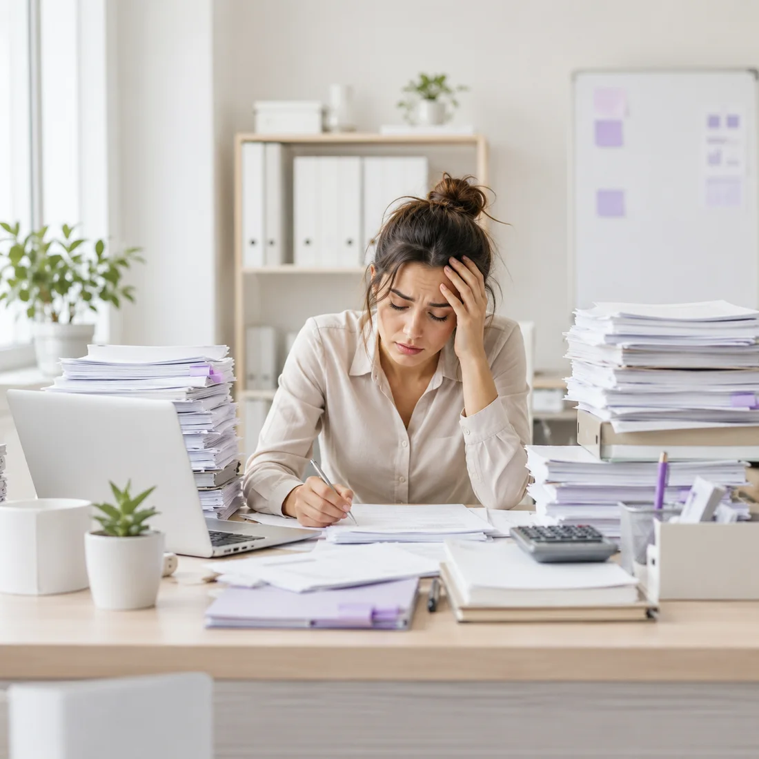 Employee buried in paperwork and admin tasks